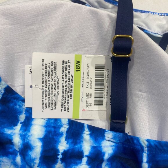 NWT $84 24th & Ocean Tankini Swim Top 18W Blue Tie Dye Plus Size‎ Swimwear $94 - Picture 12 of 13